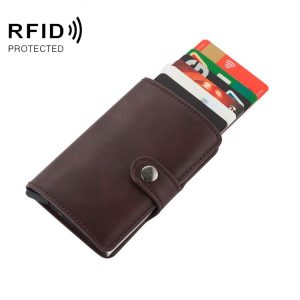 PU Leather Aluminum Alloy Credit Card Case Card Holder RFID Multipurpose Business Card Wallet (Coffee)
