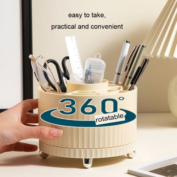 Desktop Rotation Makeup Brush Bucket Dressing Table Stand (Yellow) - Image 6