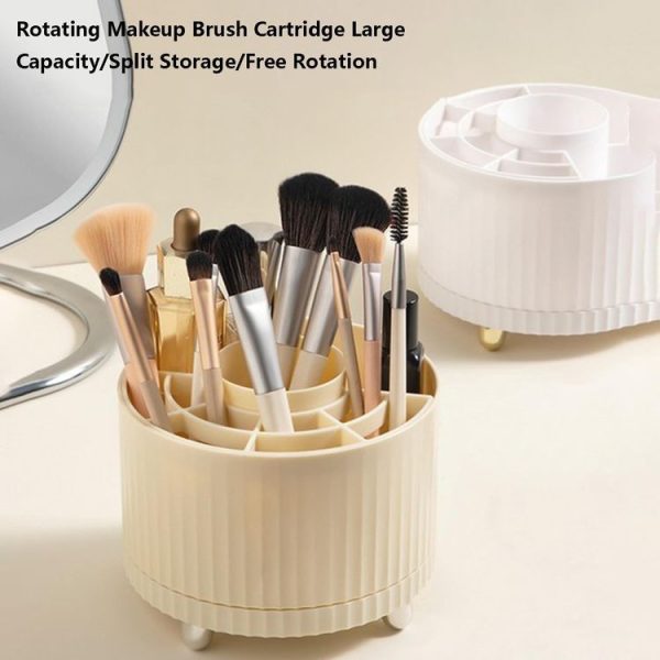 Desktop Rotation Makeup Brush Bucket Dressing Table Stand (Yellow) - Image 7