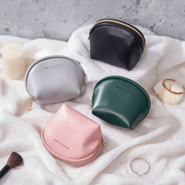 PU Leather Waterproof Portable Cosmetic Bag Multifunctional Mini Coin Purse (Grey) - Image 2