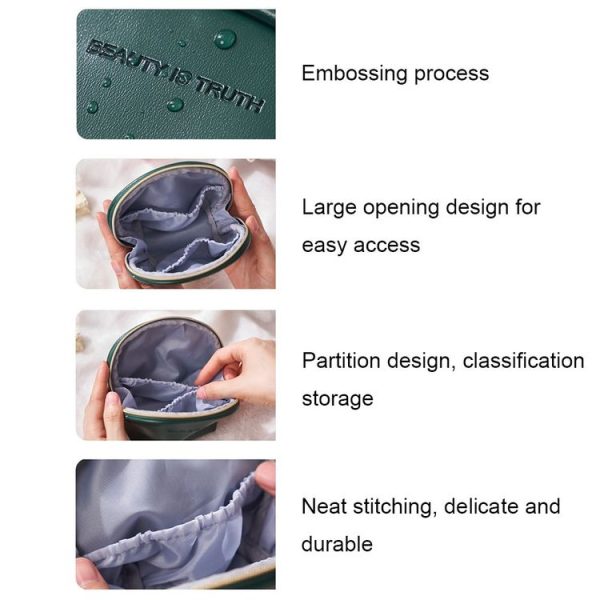 PU Leather Waterproof Portable Cosmetic Bag Multifunctional Mini Coin Purse (Grey) - Image 4