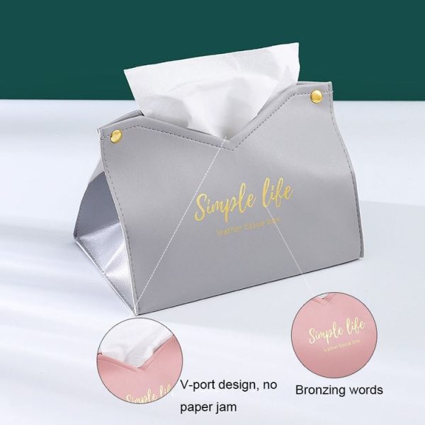 Household Bedroom PU Tissue Bag Car Living Room Paper Storage Box (Grey) - Image 4