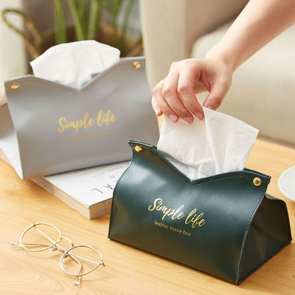 Household Bedroom PU Tissue Bag Car Living Room Paper Storage Box (Grey) - Image 6