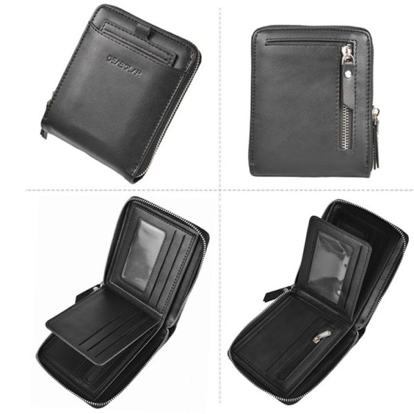 DEABOLAR Men Short Type PU Wallet Retro Zipper RFID Antimagnetic Card Holder (Black) - Image 2