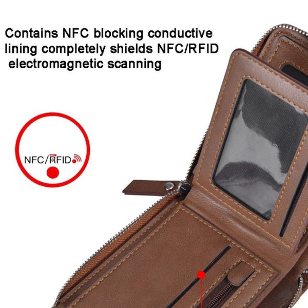 DEABOLAR Men Short Type PU Wallet Retro Zipper RFID Antimagnetic Card Holder (Black) - Image 5