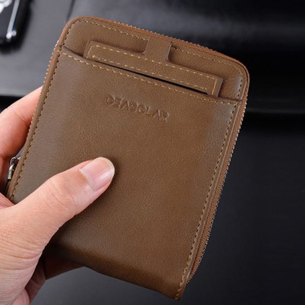DEABOLAR Men Short Type PU Wallet Retro Zipper RFID Antimagnetic Card Holder (Black) - Image 6