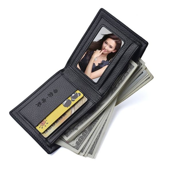 DEABOLAR Men PU Leather Short Wallet Zipper Coin Purse Card Holder (Brown Horizontal) - Image 3