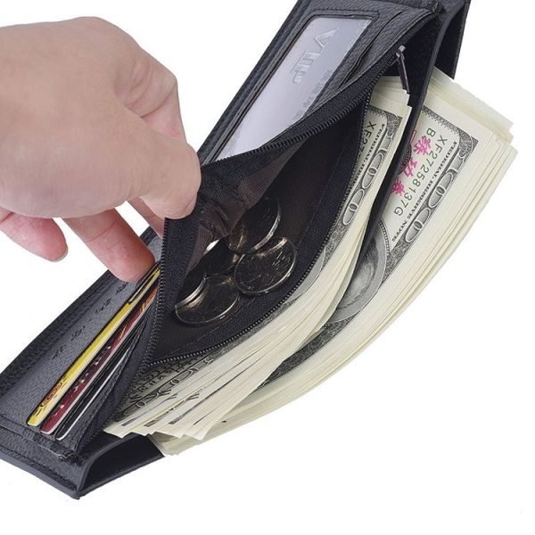 DEABOLAR Men PU Leather Short Wallet Zipper Coin Purse Card Holder (Brown Horizontal) - Image 5
