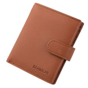DEABOLAR Men Vertical Coin Purse Buckle Zipper Card Holder Driver License Protective Cover (Brown)
