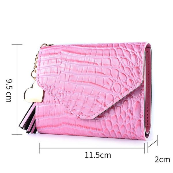 Ladies Wallet Tassel Trifold Crocodile Pattern Coin Purse Card Holder (Crocodile Pattern Pink) - Image 3