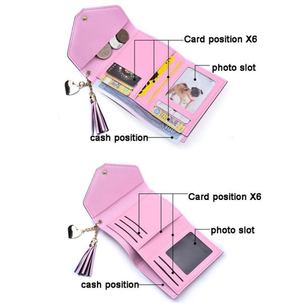 Ladies Wallet Tassel Trifold Crocodile Pattern Coin Purse Card Holder (Crocodile Pattern Pink) - Image 4