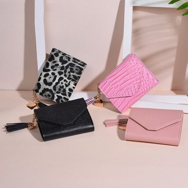 Ladies Wallet Tassel Trifold Crocodile Pattern Coin Purse Card Holder (Crocodile Pattern Pink) - Image 6