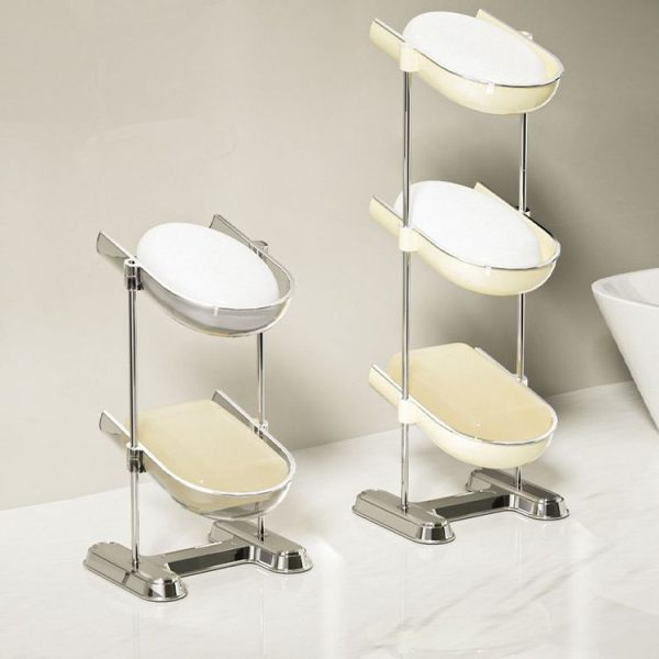 Household Soap Drain Box Bathroom No-Punch Shelves, Color: Gray 1 Layer - Image 9
