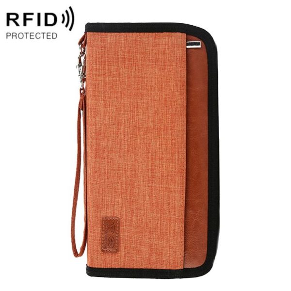 Multifunctional RFID Anti -Theft Passport Package Travel Air Ticket Pocket Card Large Capacity Document Storage Package (Orange)