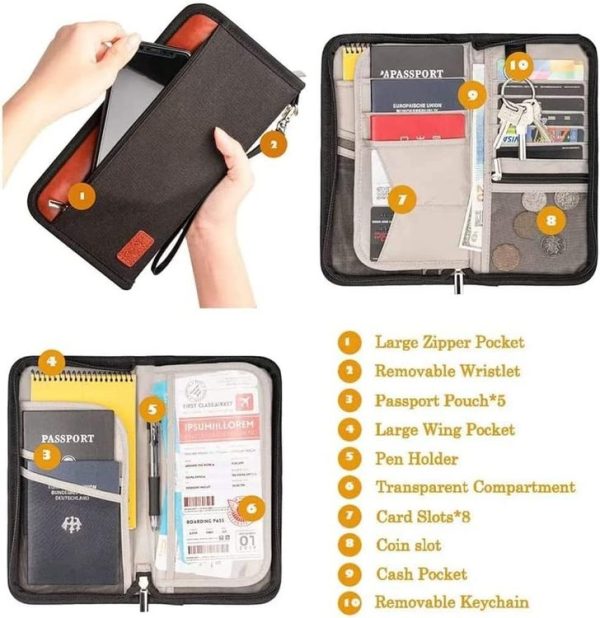 Multifunctional RFID Anti -Theft Passport Package Travel Air Ticket Pocket Card Large Capacity Document Storage Package (Orange) - Image 4
