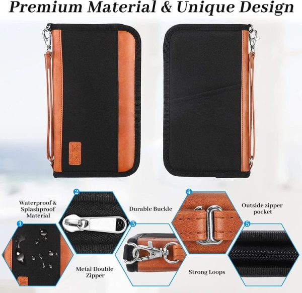 Multifunctional RFID Anti -Theft Passport Package Travel Air Ticket Pocket Card Large Capacity Document Storage Package (Orange) - Image 5