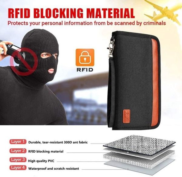 Multifunctional RFID Anti -Theft Passport Package Travel Air Ticket Pocket Card Large Capacity Document Storage Package (Orange) - Image 6