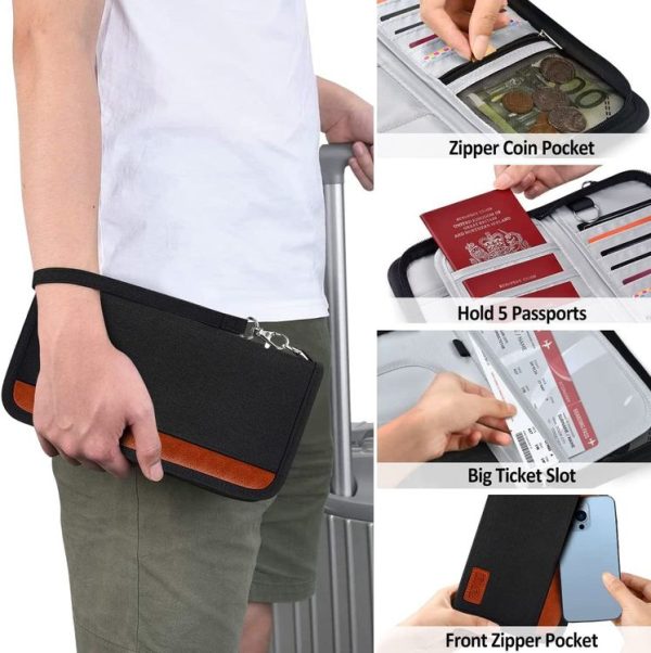 Multifunctional RFID Anti -Theft Passport Package Travel Air Ticket Pocket Card Large Capacity Document Storage Package (Orange) - Image 7