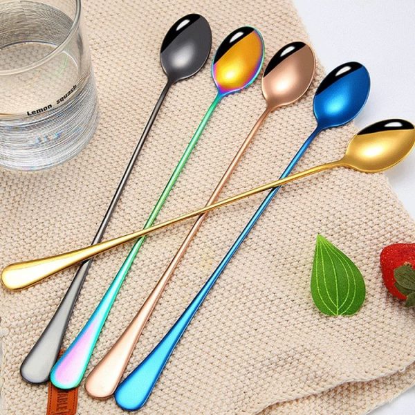 304 Stainless Steel Long Handle Thickened Pointed Spoon Coffee Ice Drink Mixing Spoon, Color: Stainless Steel Color - Image 10