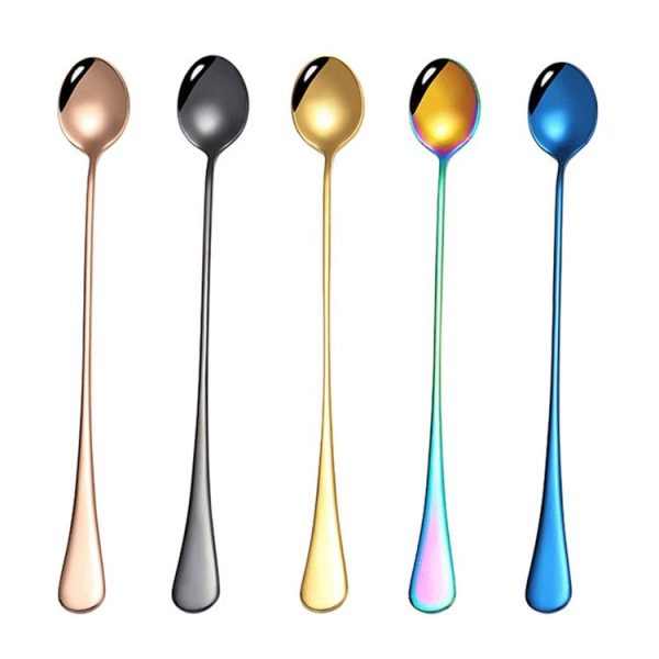 304 Stainless Steel Long Handle Thickened Pointed Spoon Coffee Ice Drink Mixing Spoon, Color: Stainless Steel Color - Image 2