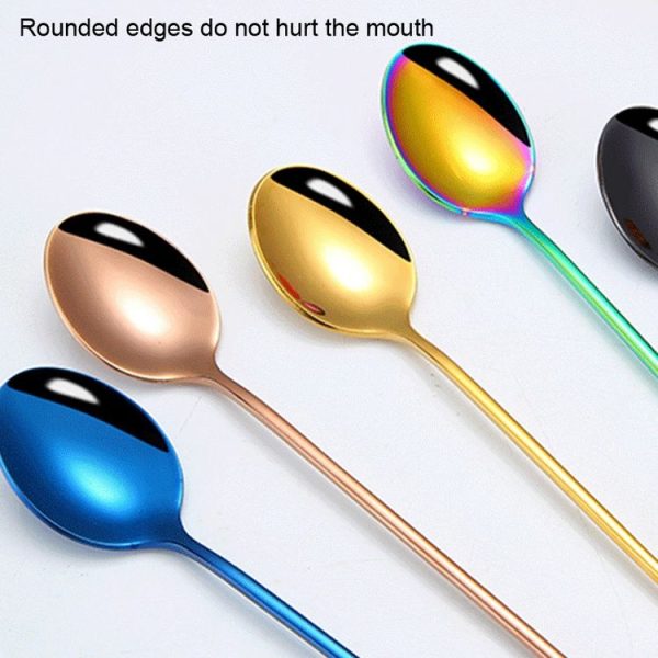 304 Stainless Steel Long Handle Thickened Pointed Spoon Coffee Ice Drink Mixing Spoon, Color: Stainless Steel Color - Image 4