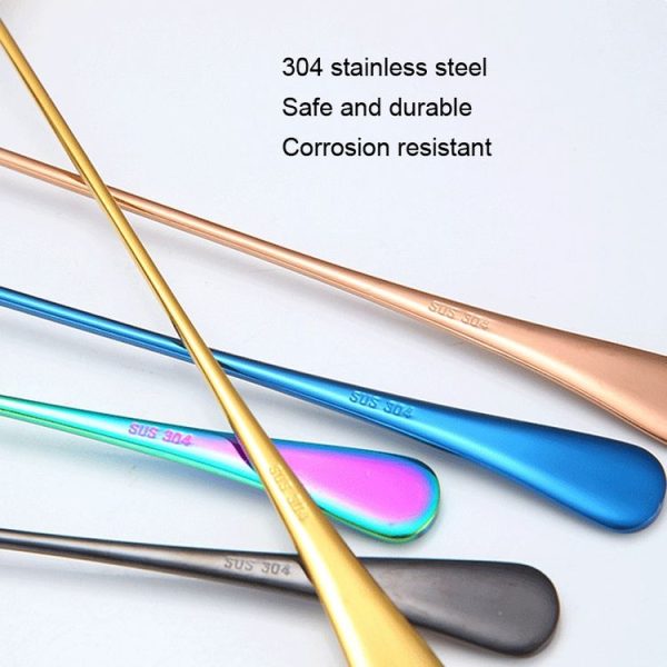 304 Stainless Steel Long Handle Thickened Pointed Spoon Coffee Ice Drink Mixing Spoon, Color: Stainless Steel Color - Image 5