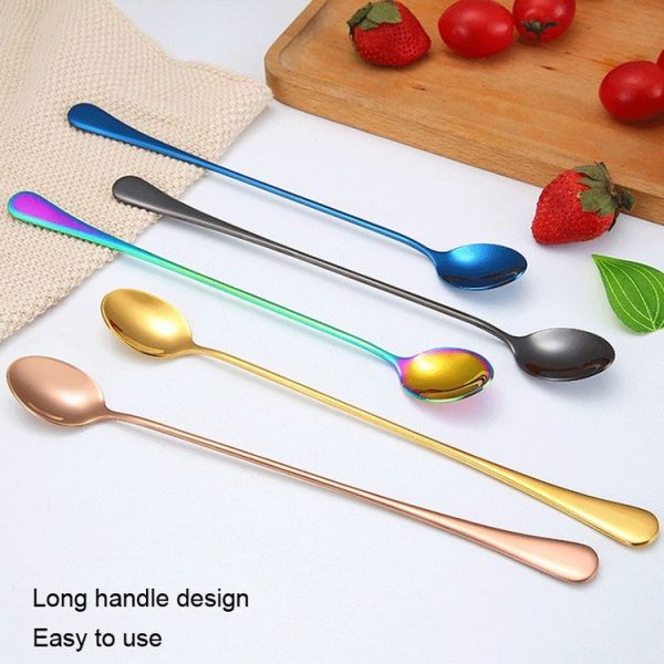 304 Stainless Steel Long Handle Thickened Pointed Spoon Coffee Ice Drink Mixing Spoon, Color: Stainless Steel Color - Image 7