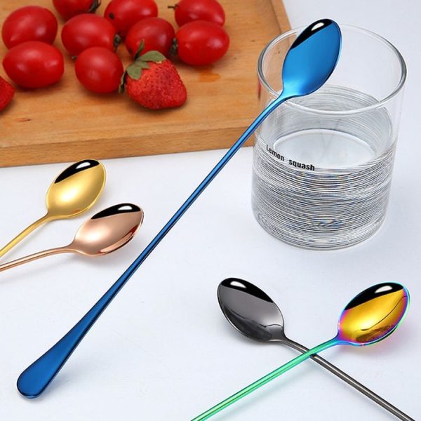 304 Stainless Steel Long Handle Thickened Pointed Spoon Coffee Ice Drink Mixing Spoon, Color: Stainless Steel Color - Image 8