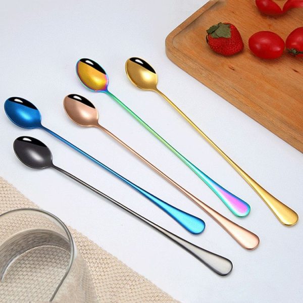 304 Stainless Steel Long Handle Thickened Pointed Spoon Coffee Ice Drink Mixing Spoon, Color: Stainless Steel Color - Image 9