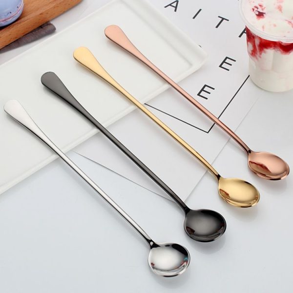 304 Stainless Steel Long Handle Thickened Round Spoon Coffee Ice Drink Mixing Spoon, Color: Stainless Steel Color - Image 2