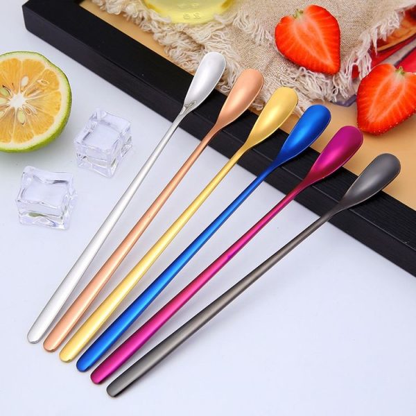 15cm 304 Stainless Steel Spoon Coffee Square Head Spoon Long Handle Mixing Spoon, Color: Stainless Steel Color - Image 9
