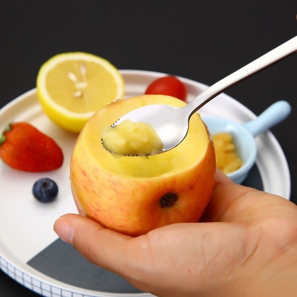 304 Stainless Steel Fruit Scraping Spoon Children Supplementary Food Tableware, Color: Stainless Steel Color - Image 9