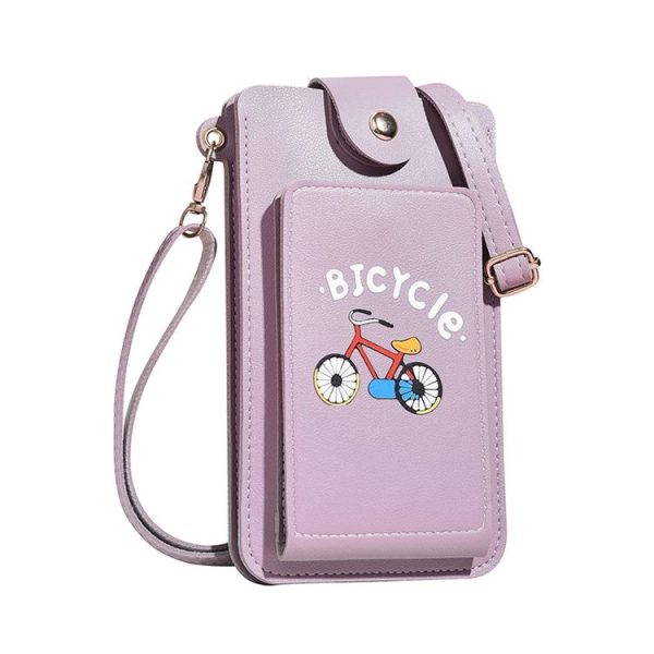 Ladies Mobile Phone Bag One Shoulder Messenger Mini Bag Printed Long Card Holder Wallet (Purple)