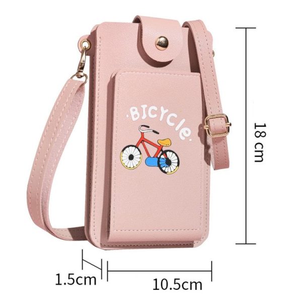 Ladies Mobile Phone Bag One Shoulder Messenger Mini Bag Printed Long Card Holder Wallet (Purple) - Image 4