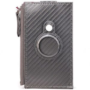 Airtag Tracker Case Carbon Fiber Credit Card Holder Wallet (Grey)