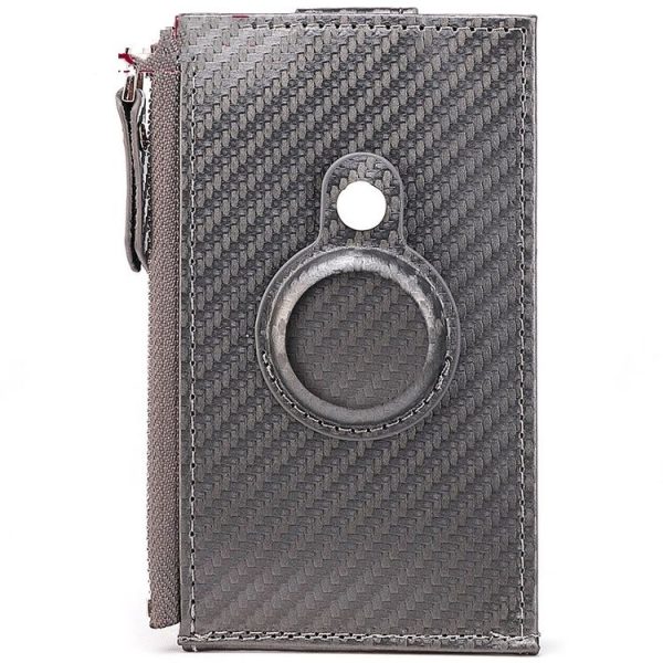 Airtag Tracker Case Carbon Fiber Credit Card Holder Wallet (Grey)