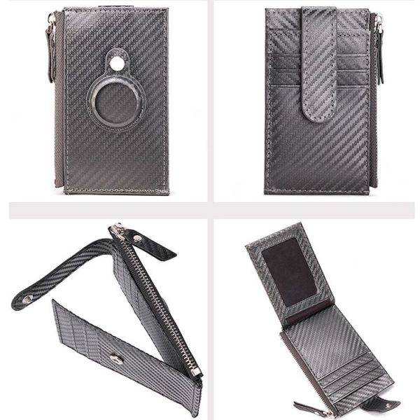 Airtag Tracker Case Carbon Fiber Credit Card Holder Wallet (Grey) - Image 2