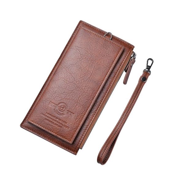 DEABOLAR Men Long Wallet Retro PU Soft Leather Hand Strap Clutch Mobile Phone Bag (Brown)
