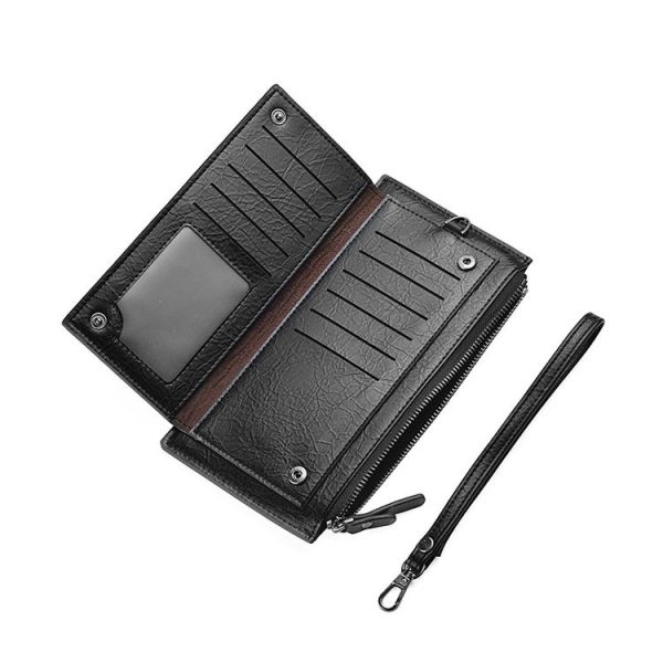DEABOLAR Men Long Wallet Retro PU Soft Leather Hand Strap Clutch Mobile Phone Bag (Brown) - Image 3