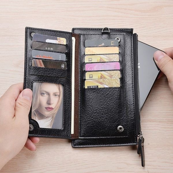 DEABOLAR Men Long Wallet Retro PU Soft Leather Hand Strap Clutch Mobile Phone Bag (Brown) - Image 5