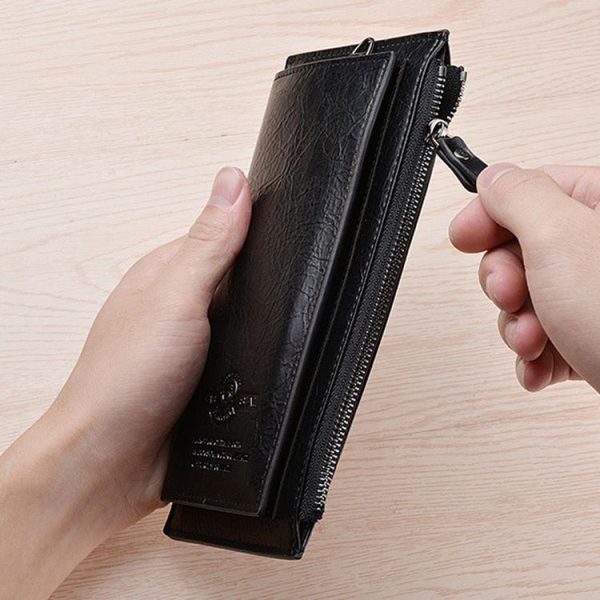 DEABOLAR Men Long Wallet Retro PU Soft Leather Hand Strap Clutch Mobile Phone Bag (Brown) - Image 6