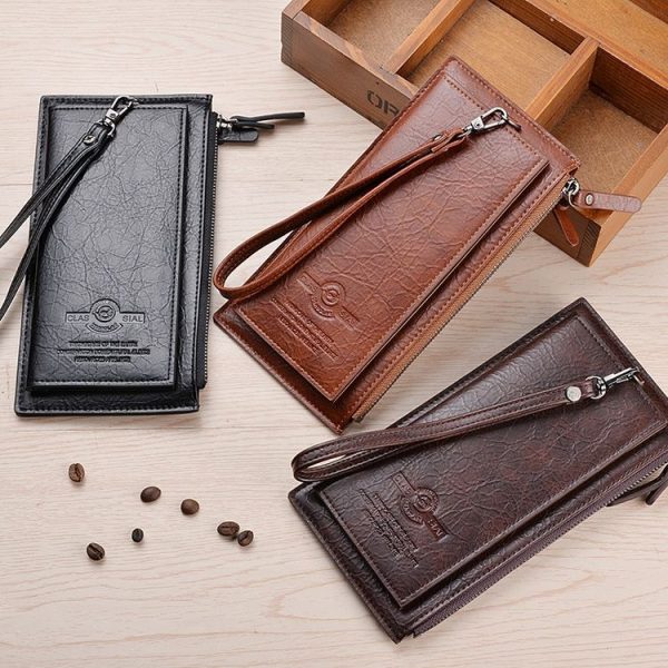 DEABOLAR Men Long Wallet Retro PU Soft Leather Hand Strap Clutch Mobile Phone Bag (Brown) - Image 7