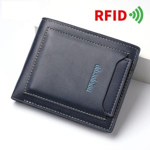 DEABOLAR RFID Anti-theft Men Wallet Retro Multifunctional Card Holder Coin Purse (Blue)
