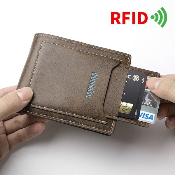 DEABOLAR RFID Anti-theft Men Wallet Retro Multifunctional Card Holder Coin Purse (Blue) - Image 2