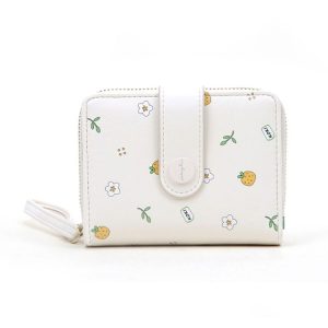 PU Leather Short Wallet Cute Printed Coin Purse (White)