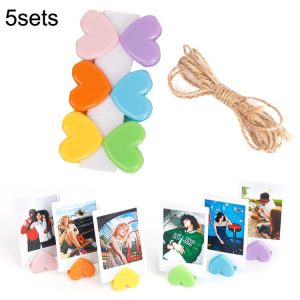 5sets Cute Color Love Clip Desktop Bracket Picture Hanging Wall Decoration Memo Clip (As Show)