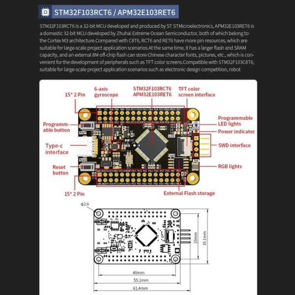 Yahboom MCU RCT6 Development Board STM32 Experimental Board ARM System Core Board, Specification: GD32F103C8T6 - Image 4