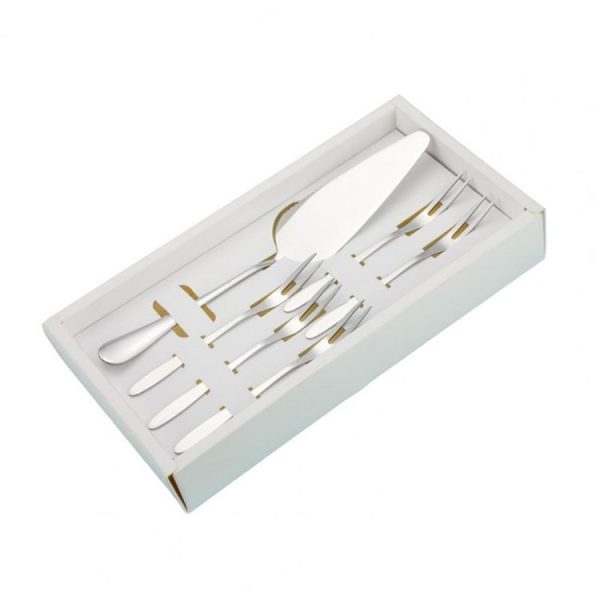 6pcs / set Stainless Steel Cake Knife And Fork Set, Color: Silver With 2-tine Forks