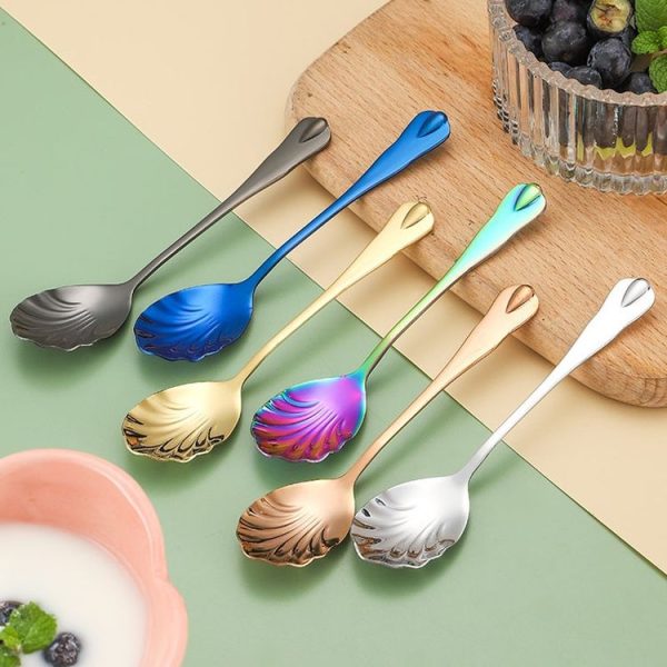 Stainless Steel Water Droplet Shell Spoon Ice Cream Spoon Coffee Mixing Spoon, Color: Stainless Steel Color - Image 3