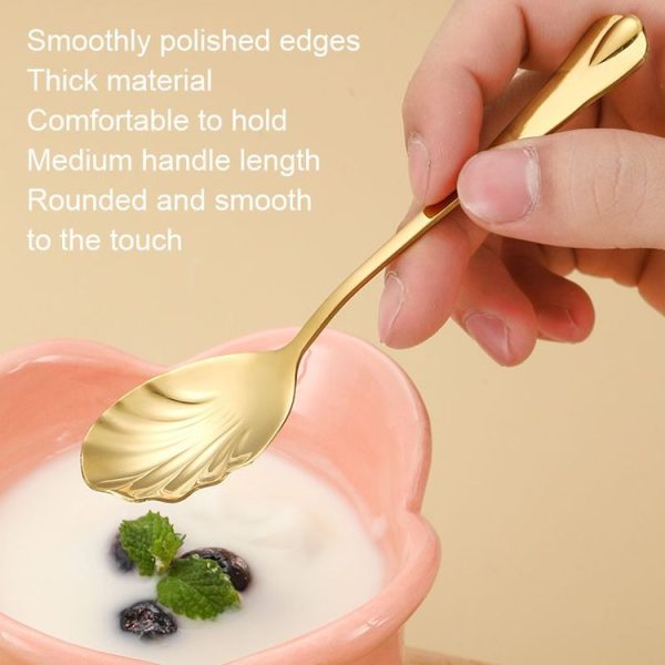 Stainless Steel Water Droplet Shell Spoon Ice Cream Spoon Coffee Mixing Spoon, Color: Stainless Steel Color - Image 6